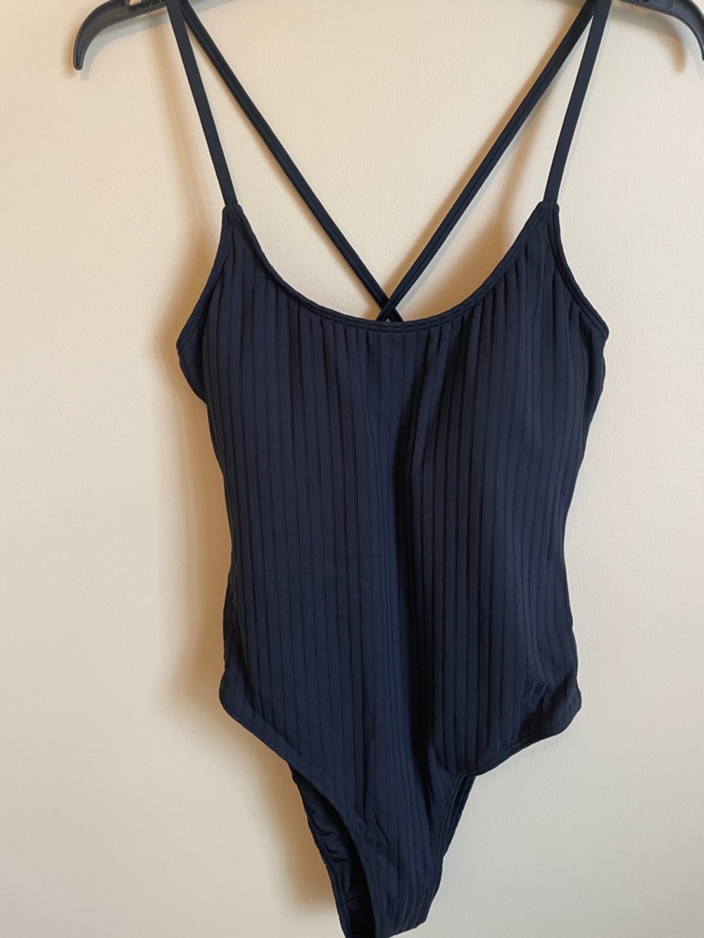 NWT VENUS Black Ribbed One-Piece Swimsuit with Crisscross Straps